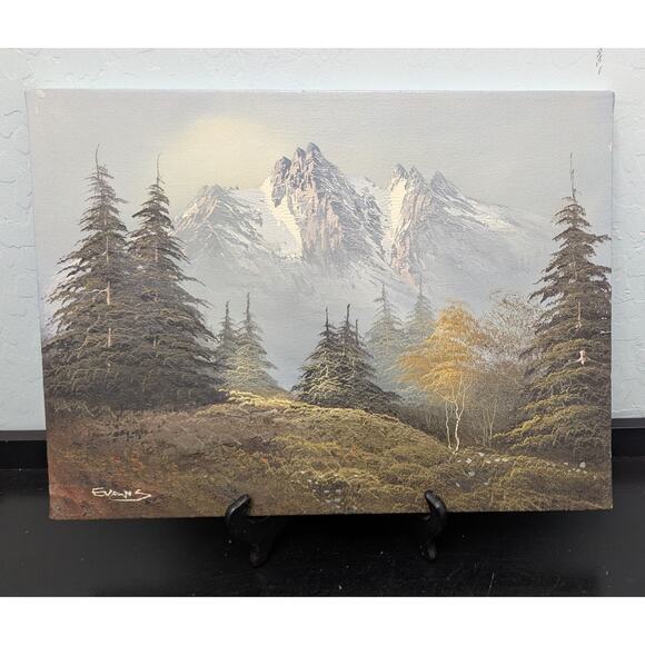 Original Oil Painting 12 X 16" Snow Capped Mountains Forest Landscape Signed - Picture 2 of 6